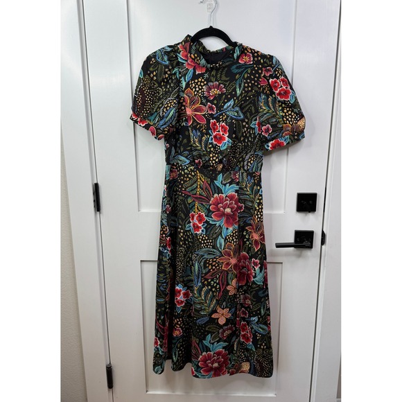 Julia Jordan Floral Print Midi Dress Mock Neck‎ Short Sleeve Front Slit Size 4 - Picture 1 of 12